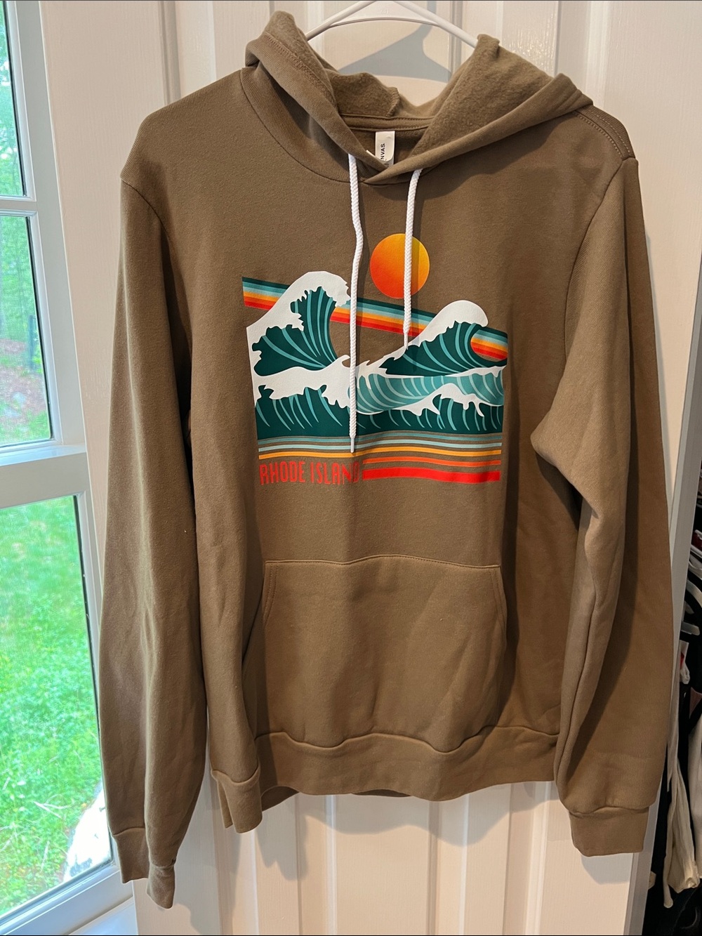 Bella Canvas Brown Hoodie with Teal Wave Graphic